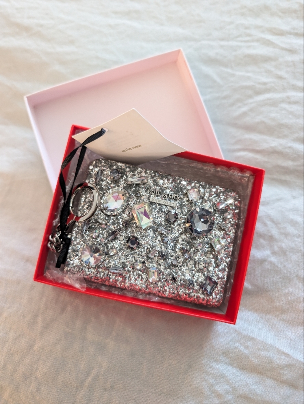 kate spade Silver Crystal Embellished Small Wallet With Keychain NWT